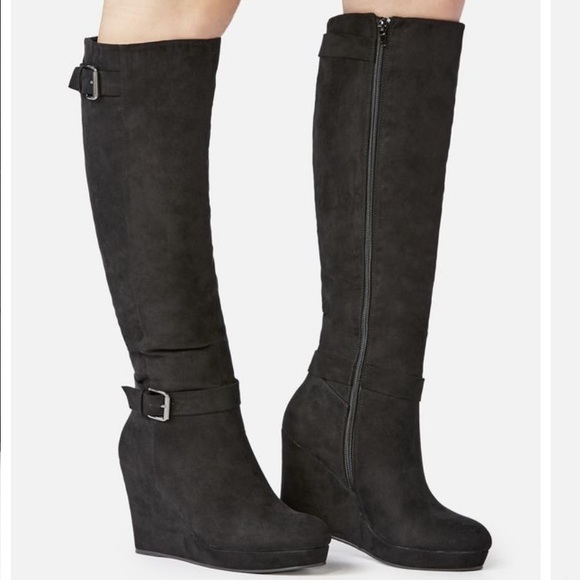 JustFab Shoes - Justfab Black Kulani Wide Calf Wedge Boots